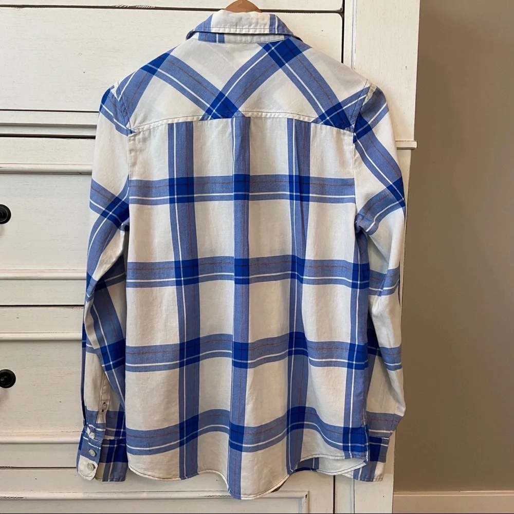 J. Crew Blue and White Plaid Long Sleeve Top. Size Small. EUC